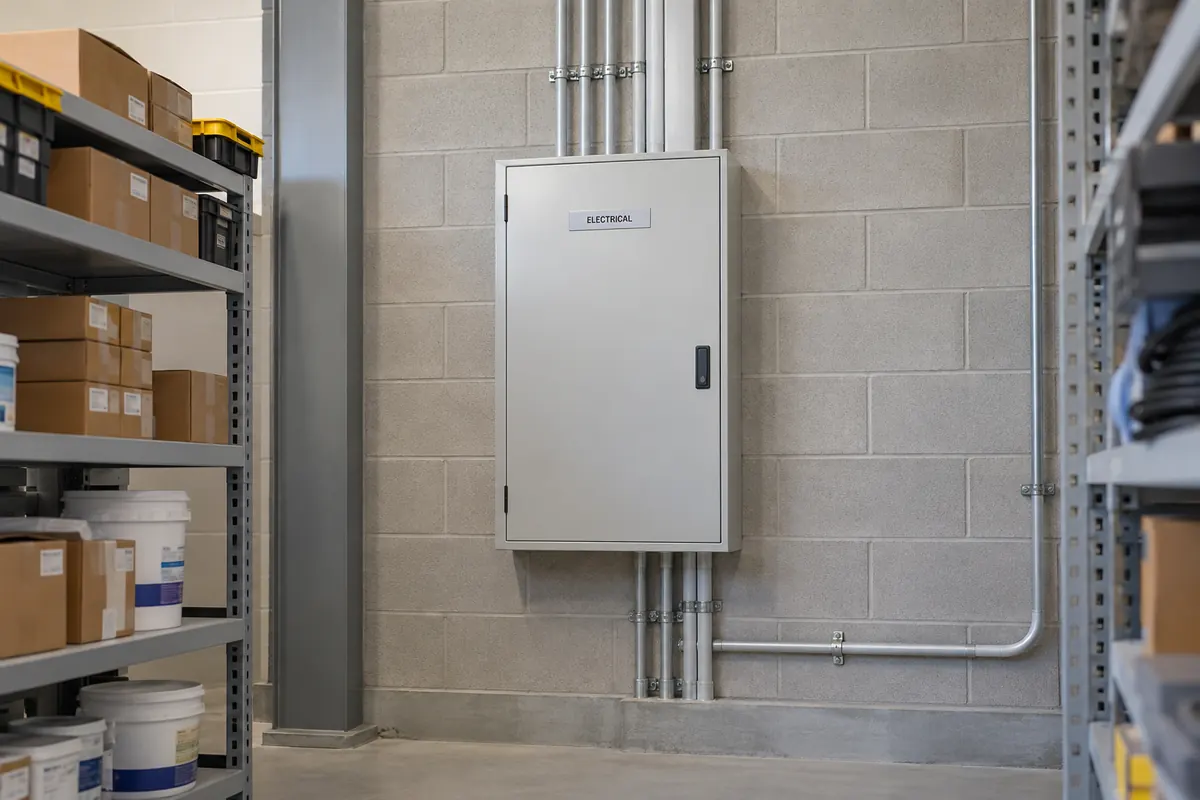 Distribution board with conduit in a commercial building